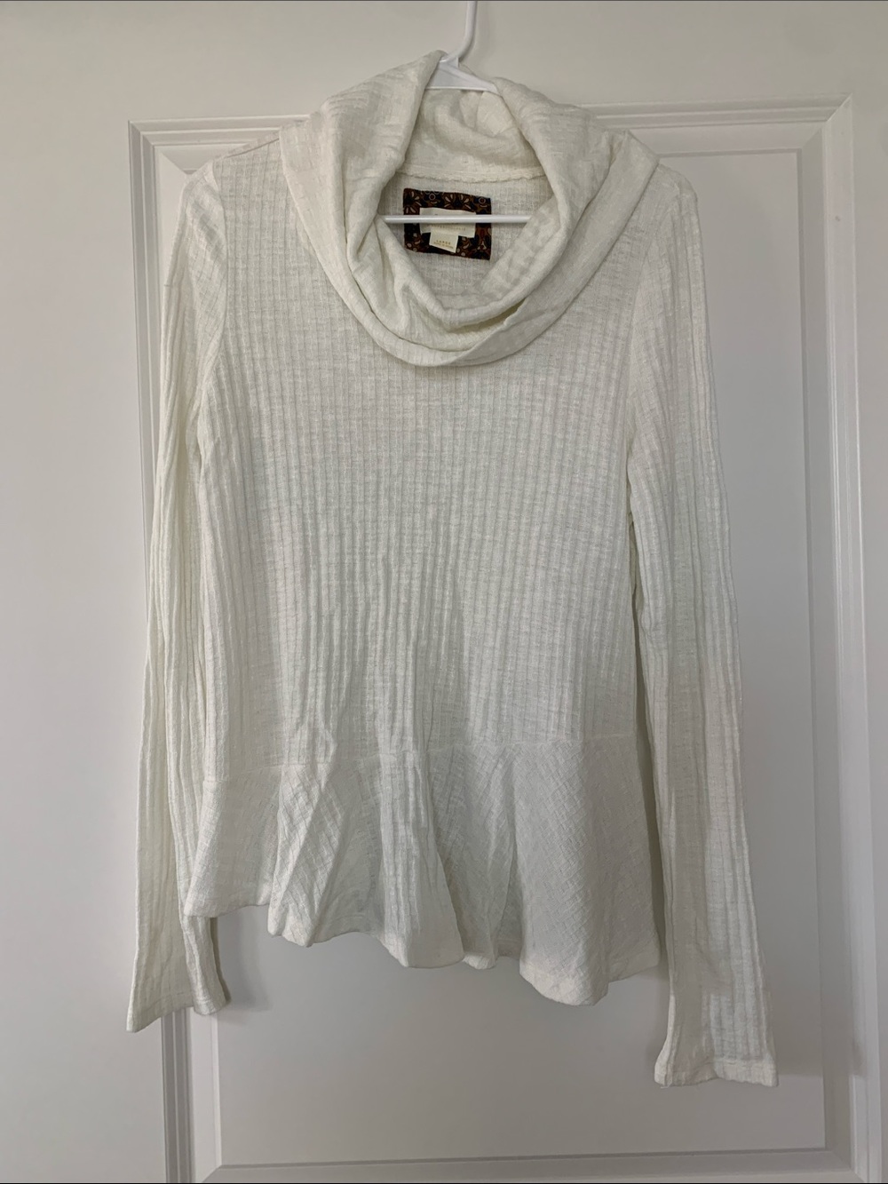 NWOT Anthropologie Cream Ribbed Cowl-Neck Sweater